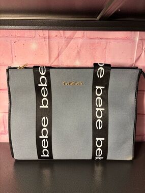 bebe Light Blue Tote with Black Logo Straps